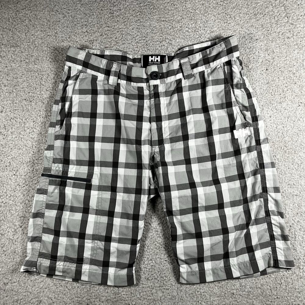 Helly Hansen Shorts Mens 33 Gray Check Lightweight Outdoor Tech Hiking Chino